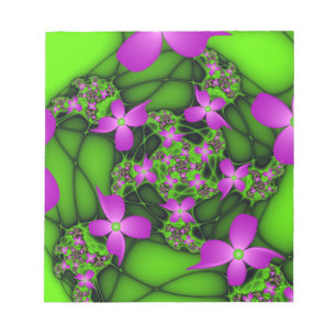 Bloco De Notas Flores Fractais Verdes Rosa-Rosa-Abstrato modernas
