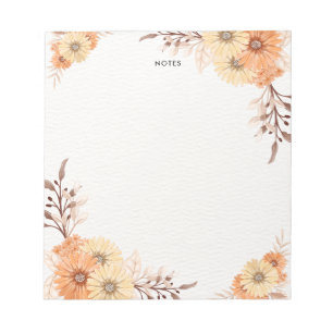 Bloco De Notas Flores Laranja Elegante De Aquarela Personalizadas