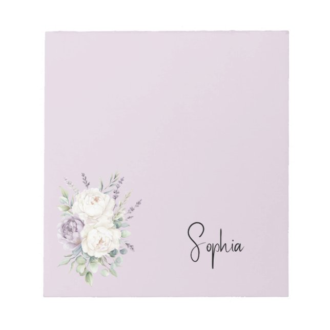 Bloco De Notas Flores Lavanda Roxo Brancas (Frente)
