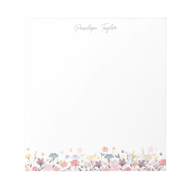 Bloco De Notas Flores Pastel em Aquarela Nome Personalizado (Frente)