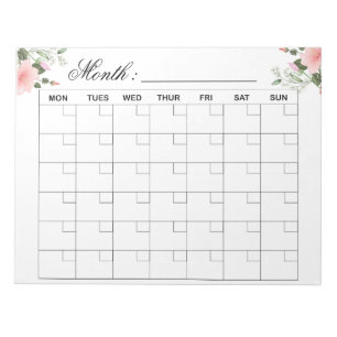 Bloco De Notas Flores - Planejador de Calendário Mensal