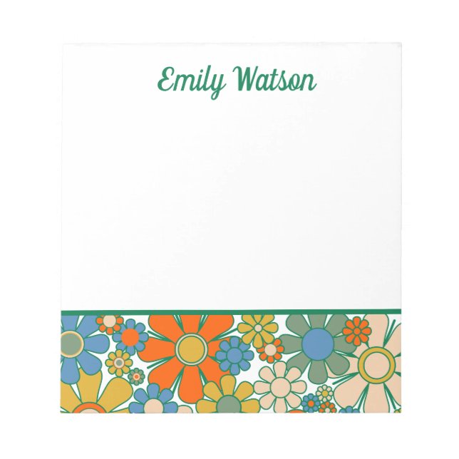 Bloco De Notas Flores Retro Floral 60s 70s Personalizadas (Frente)