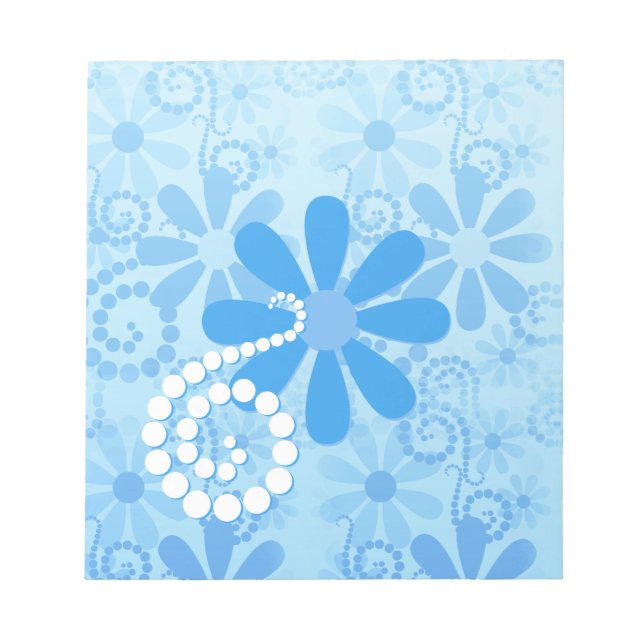 Bloco De Notas Flores Retro Floral Girly Blue (Frente)
