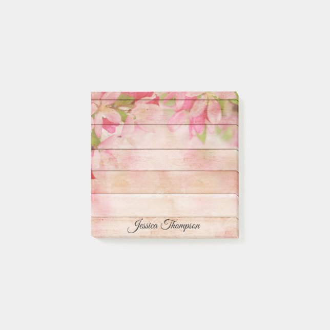 Bloco De Notas Flores Rosa Personalizadas E Notas De Posto De Mad (Frente)