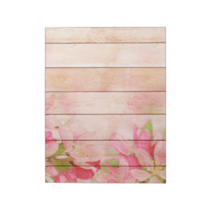 Bloco De Notas Flores Rosa Rústicas na Madeira