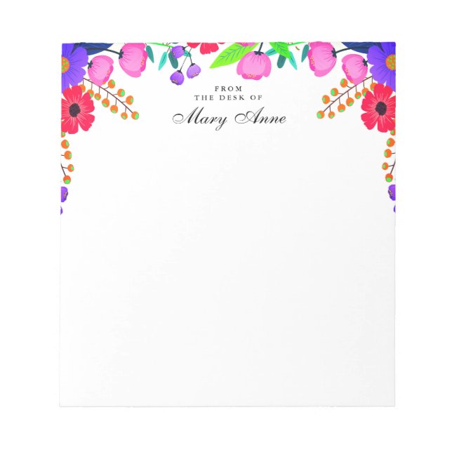 Bloco De Notas Flores Roxas Elegantes Vermelhas Rosa Personalizad (Frente)