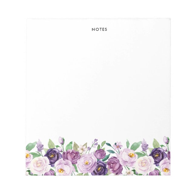 Bloco De Notas Flores Roxas Violetas bonito De Aquarela (Frente)