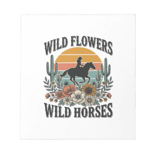 Bloco De Notas Flores Selvagens Cavalos Ocidentais Camisa Floral