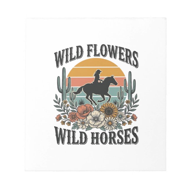 Bloco De Notas Flores Selvagens Cavalos Ocidentais Camisa Floral  (Frente)
