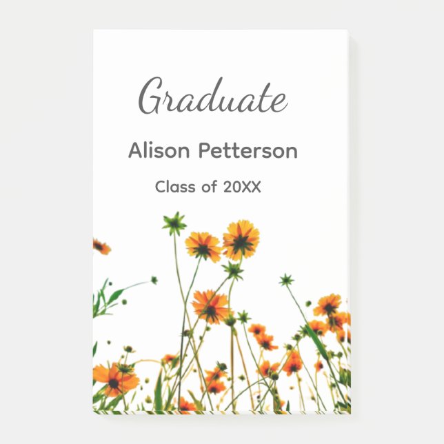 Bloco De Notas Flores silvestres amarelo laranja graduação modern (Frente)