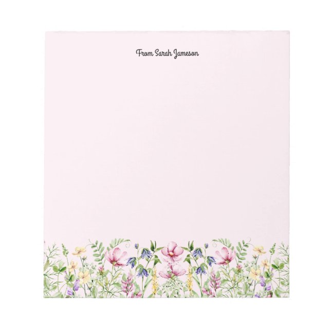 Bloco De Notas Flores Silvestres Florais Rosa e Amarelo Personali (Frente)