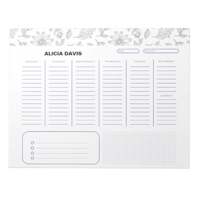 Bloco De Notas Flores Simples Elegantes - Branco Preto (Frente)