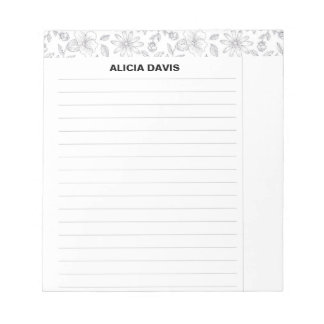 Bloco De Notas Flores Simples Elegantes Preto e Branco