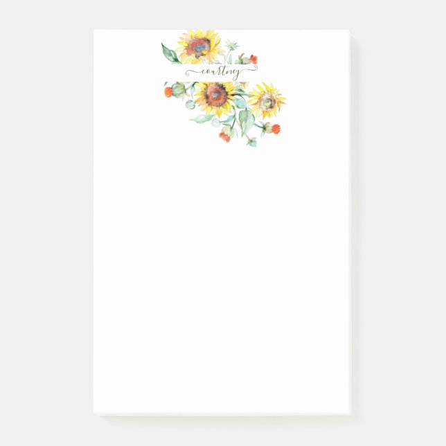 Bloco De Notas Flores solares de aquarela personalizadas (Frente)