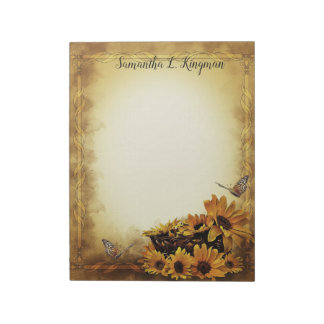 Bloco De Notas Flores solares e Borboletas Notepad