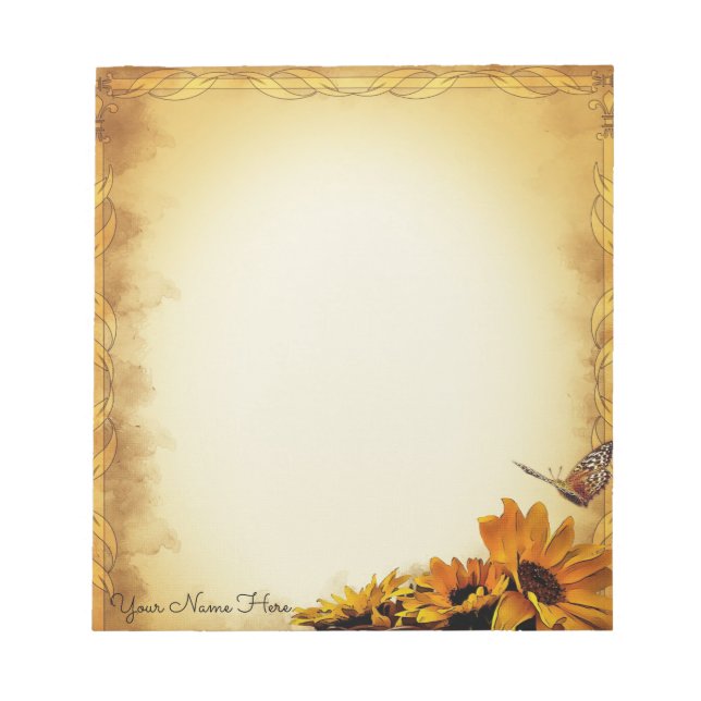Bloco De Notas Flores solares e Borboletas Notepad (Frente)