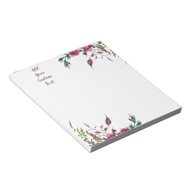 Bloco De Notas Flores soltas de aquarela rosa personalizáveis (Inclinado)