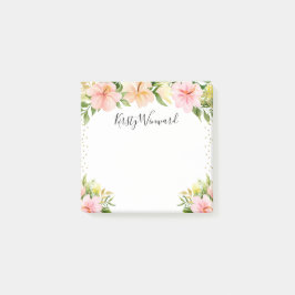 Bloco De Notas Flores Tropicais Aquarela Confete Dourado