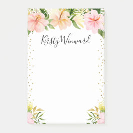 Bloco De Notas Flores Tropicais Aquarela Confetes Dourados