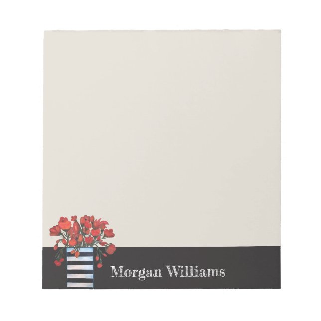 Bloco De Notas Flores Vermelhas com Vaso Estimulado (Frente)