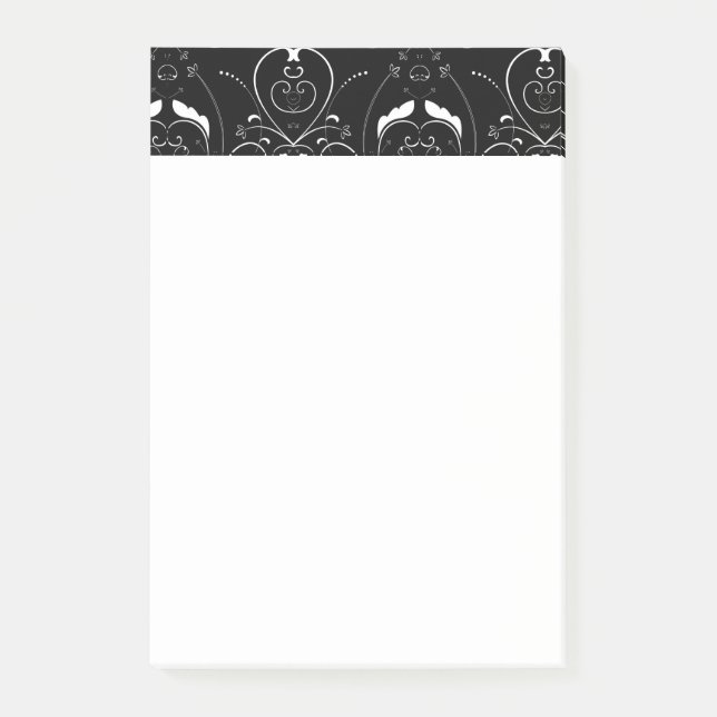 Bloco De Notas Florescentes Elegantes em Branco e Enfeites em Pre (Frente)