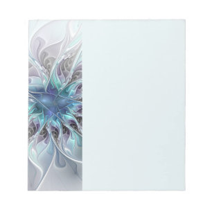 Bloco De Notas Florescer Abstrato Moderno Floral Fractal Com Azul