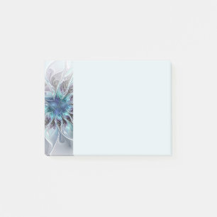 Bloco De Notas Florescer Abstrato Moderno Floral Fractal Com Azul