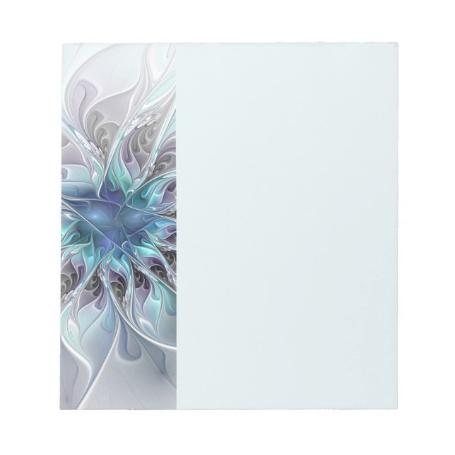Bloco De Notas Florescer Abstrato Moderno Fractal Flor Com Azul (Frente)