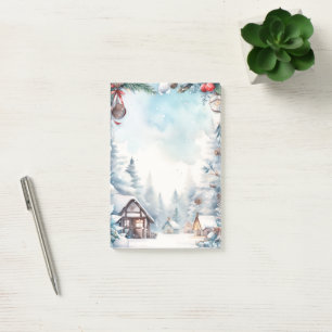 Bloco De Notas Floresta Montanha Snowy Log Cabina Natal