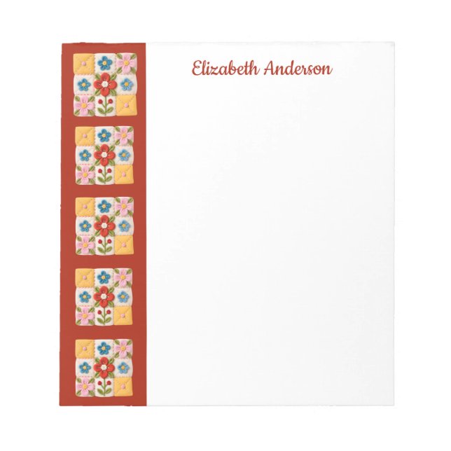 Bloco De Notas Flower Embroidered Quilt Block Border Note Pad (Frente)