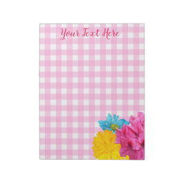 Bloco De Notas Flowers and Pink Gingham