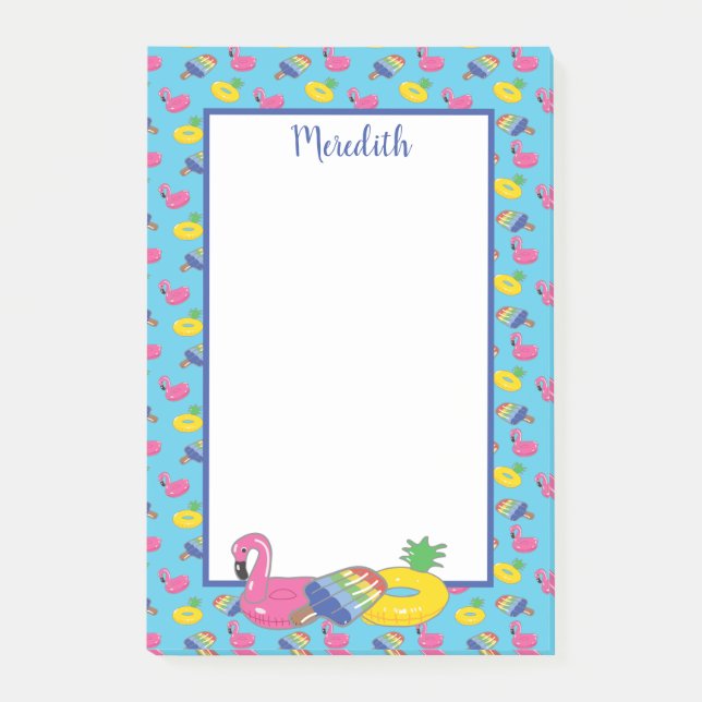 Bloco De Notas Flutuações de Piscina Azul Brilhante Personalizada (Frente)