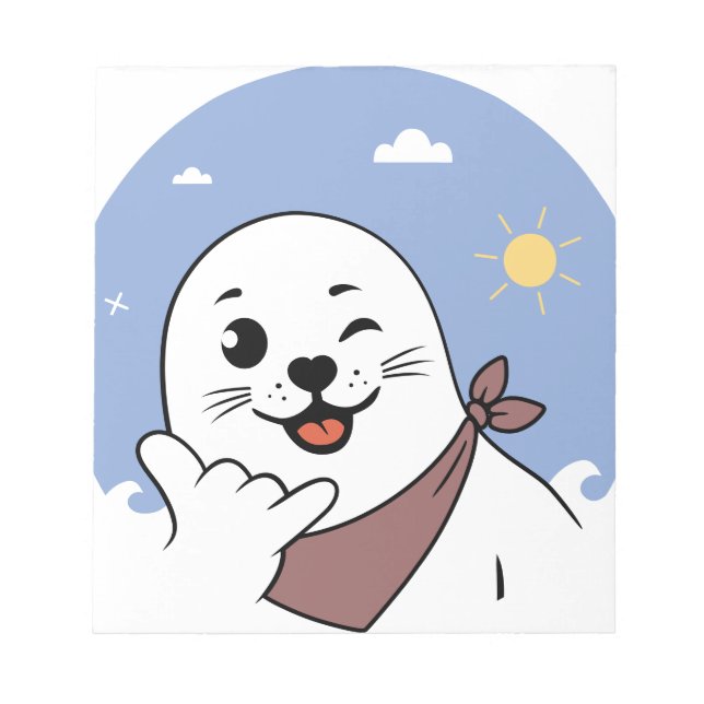 Bloco De Notas Foca Piscando de Olho Vestindo Bandana Fazendo Sin (Frente)
