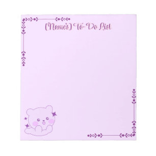 Bloco De Notas Fofa Kawaii Pastel Roxo Urso Filhote Personalizado