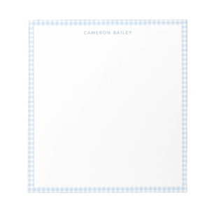 Bloco De Notas Fofo Personalizado Xadrez Gingham Azul Claro