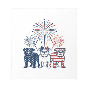 Bloco De Notas Fogo de Artifício Patriota Bulldog Design Vetorial
