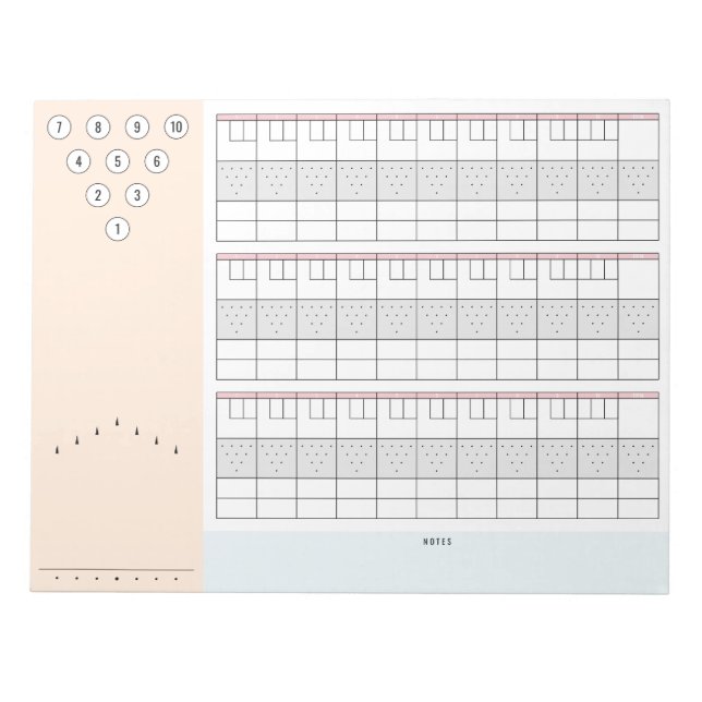 Bloco De Notas Folha de notas de boliche 3 jogos com pinos e nota (Frente)