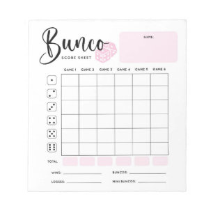 Bloco De Notas Folha de Pontuação Bunco
