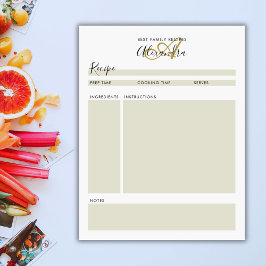 Bloco De Notas Folha de Receita Moderna em Preto e Dourado com Mo