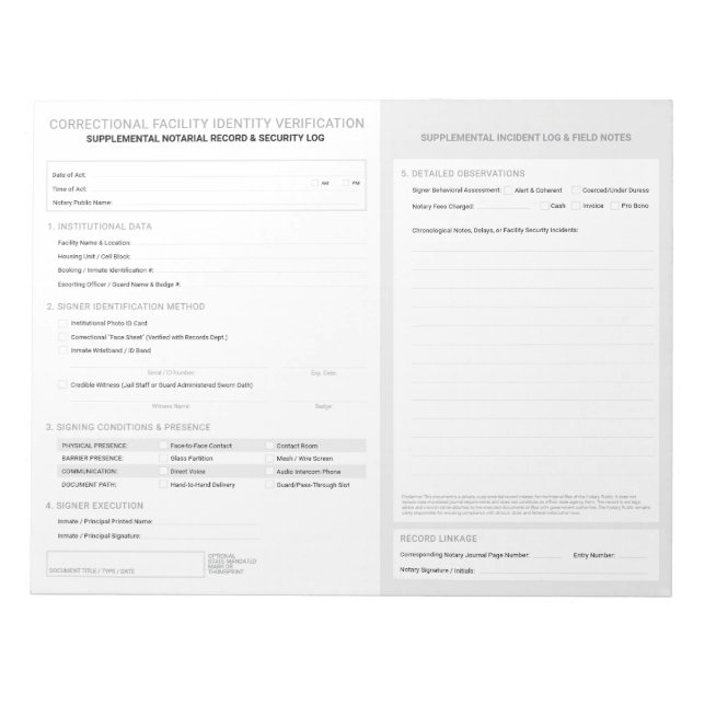 Bloco De Notas Folha de Verificação de Identidade Correcional Not (Frente)