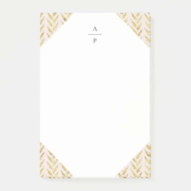 Bloco De Notas Folha rosa e Dourada, monograma (Frente)