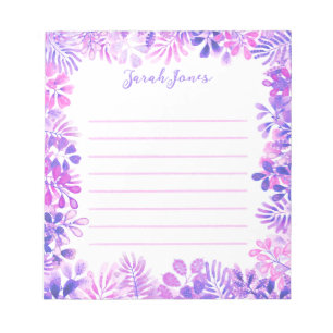 Bloco De Notas Folhagem Floral Roxa Mola Aquarela Folhada