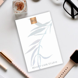 Bloco De Notas Folhas azuis monograma de cobre de ouro metálico