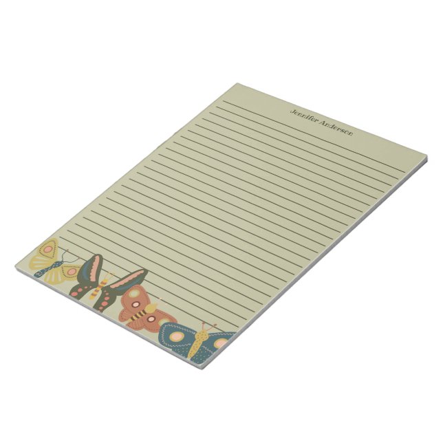 Bloco De Notas Folhas de Arte, Borboletas Lindas Sage Verde (Inclinado)