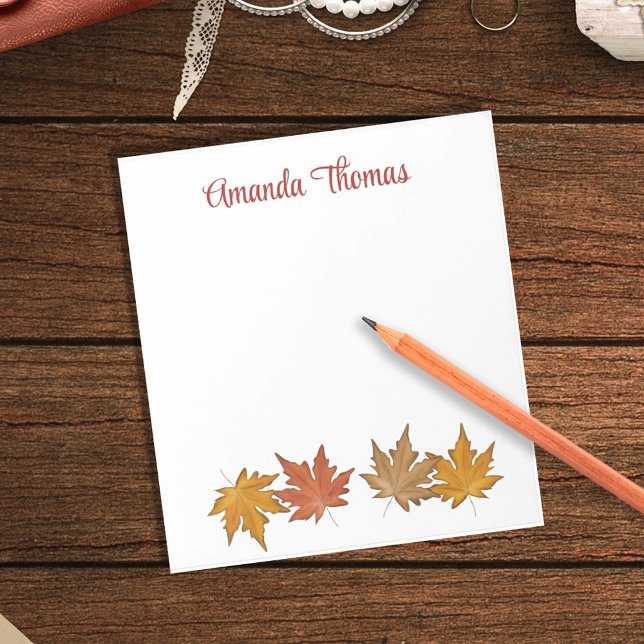 Bloco De Notas Folhas de Bordo Simples e Elegantes Personalizadas (Fall watercolor maple leaves personalized notepad.)
