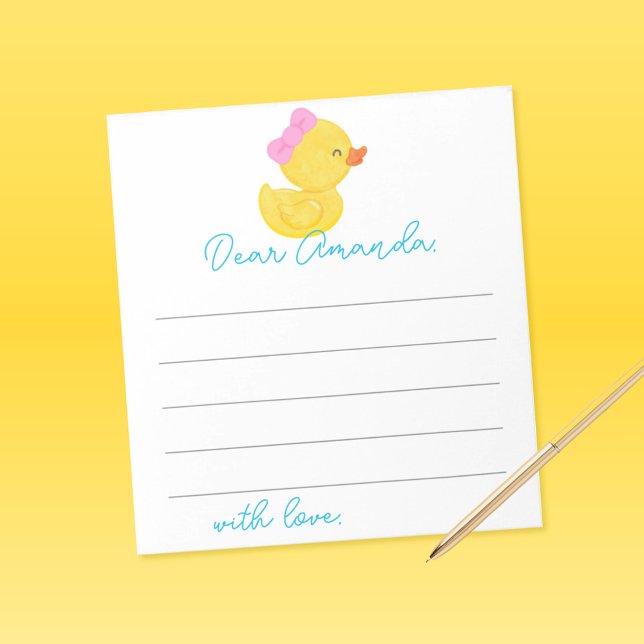Bloco De Notas Folhas de Notas da Cápsula do primeiro aniversario (Girl Duck 1st Birthday Time Capsule Note Sheets)