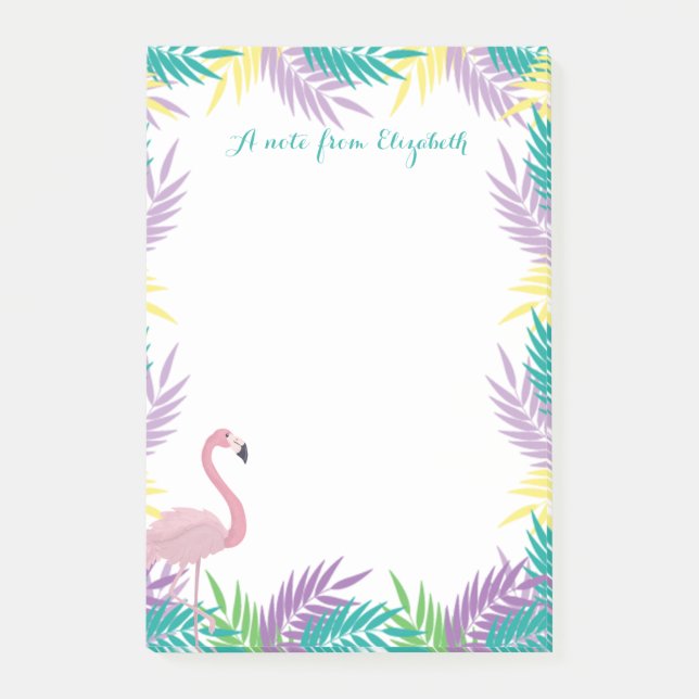Bloco De Notas Folhas de Palm Rosa Flamingos (Frente)