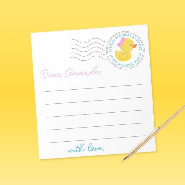 Bloco De Notas Folhas de primeiro aniversario de Hora da Rapariga (Girl Duck First Birthday Time Capsule Note Sheets)