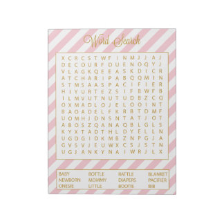 Bloco De Notas Folhas do Jogo de Chá de fraldas Rosa do Word Sear