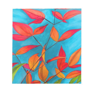 Bloco De Notas Folhas laranjas arte original em aquarela de Outon